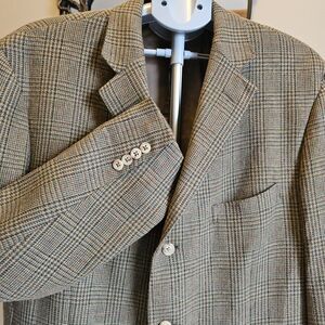 Vintage Polo Ralph Lauren Italy Wool Cashmere Blazer 48L Glen Plaid Prince Wales